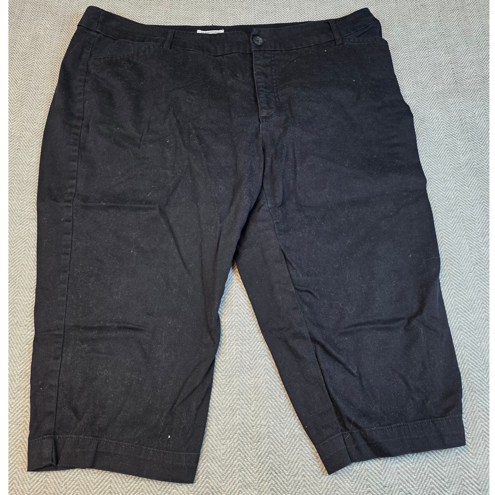St Johns Bay Woman Black Capri Pants Plus Size 22W Cotton Stretch Mid Rise Pocke
